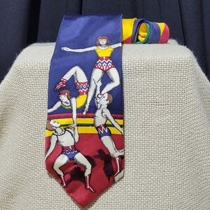 Vintage Perry Ellis Portfolio 100% Silk Acrobats Necktie Made in USA 55" x 4"
